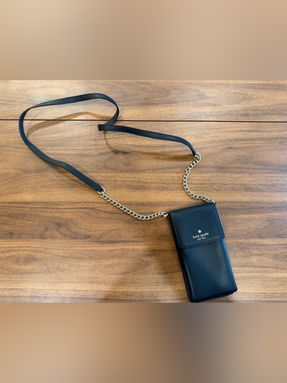 kate spade Black Pebbled Leather Chain-Strap Crossbody Wallet
